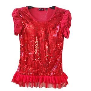 Tempted Red Sequin Ruffled Tunic Top Girls Large